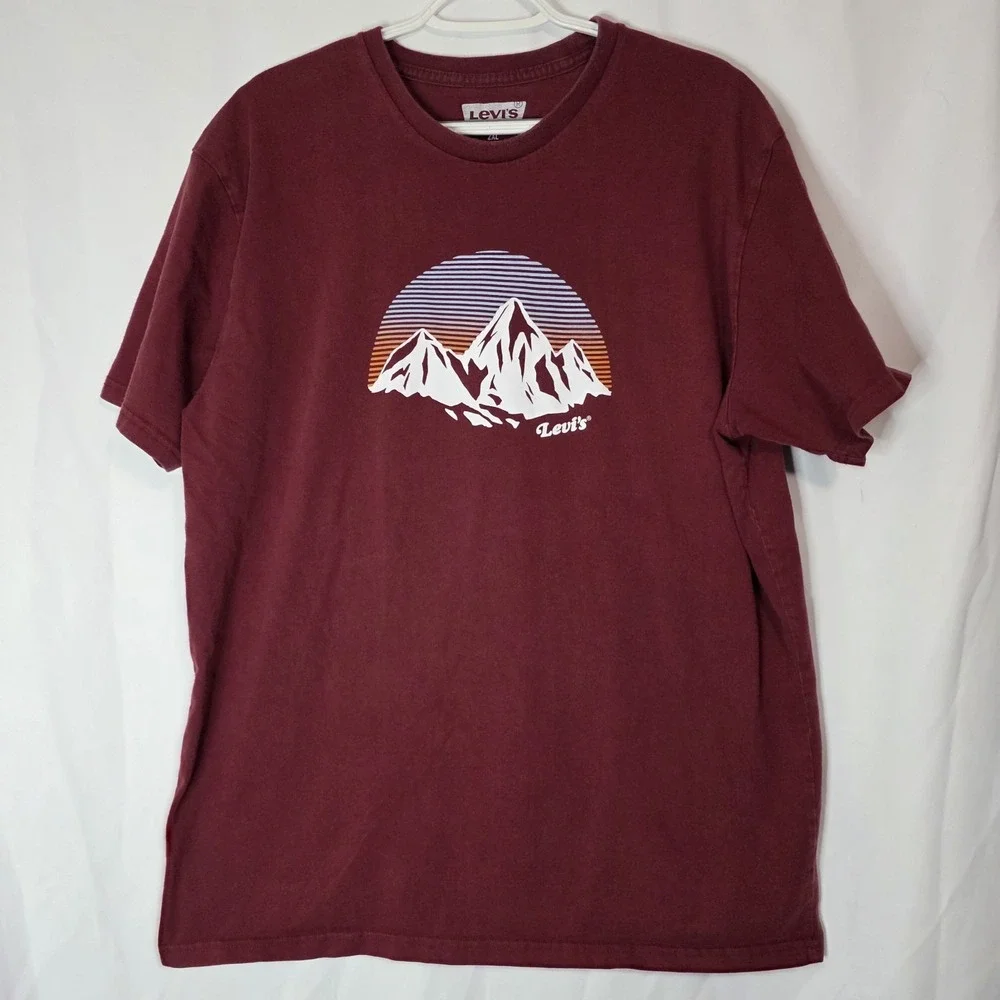 Levi's‎ Burgundy Mountain Graphic Tee Retro Sunset Gorpcore Outdoor 2XL